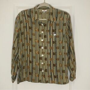 Chérie Vintage Italian 100% Silk Button-Up Paisley Patterned Shirt Size 42 (Med)